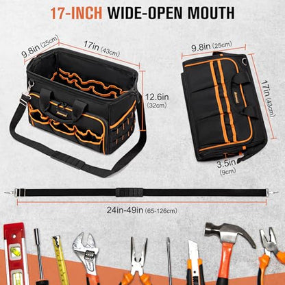 AUROPEAK Tool Bag for Men, 17 Inch Heavy Duty Tool Tote Bag, 46 Pockets - style: 46Pockets
