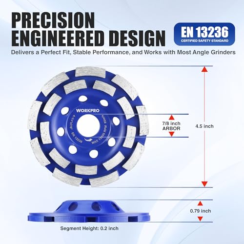 WORKPRO 4.5" Diamond Concrete Grinding Wheel, Double Row Cup Wheel - size: 4.5INCH(Double Row)
