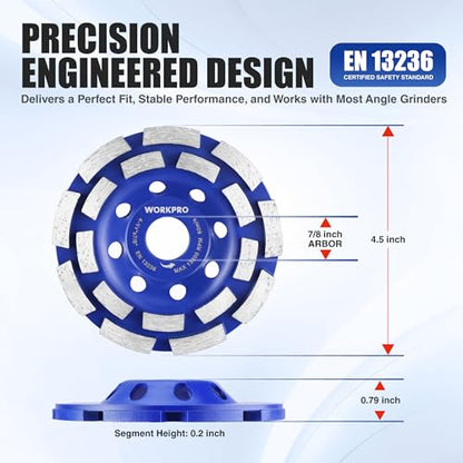WORKPRO 4.5" Diamond Concrete Grinding Wheel, Double Row Cup Wheel - size: 4.5INCH(Double Row)