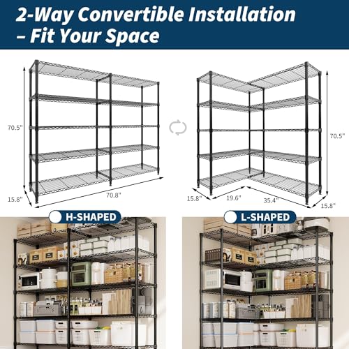 Garvee 71" Wide Storage Shelves Metal Shelving Units 5 Tier, 1325LBS - size: 70.5"Hx15.7"Dx71"W, 5-Layer
