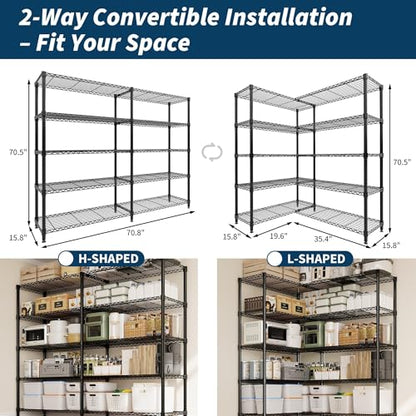 Garvee 71" Wide Storage Shelves Metal Shelving Units 5 Tier, 1325LBS - size: 70.5"Hx15.7"Dx71"W, 5-Layer