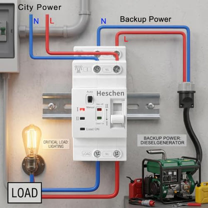 Heschen 63A Dual Power Automatic Transfer Switch 2P 220V DIN Rail ATS - size: 220V 2P