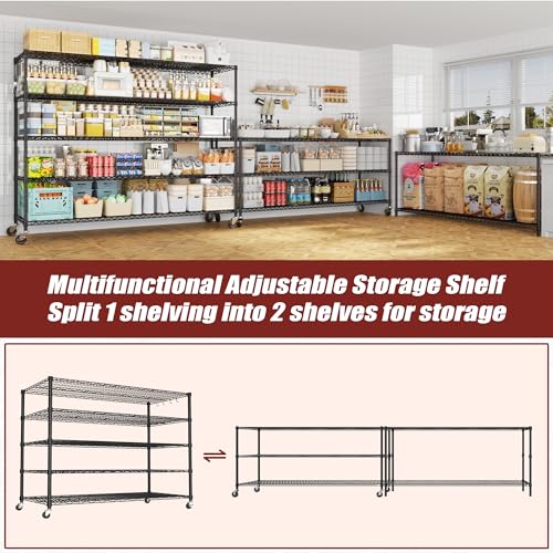 PrimeZone 5 Tier 80.7"H x 55.5"W x 24"D Wire Shelving with Wheels 3000lbs - size: 55.5" W x 24" D x 80.7" H