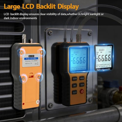 Digital Manometer HVAC,Differential Dual-Port Air Pressure Meter, - size: 0.4&0.4inch