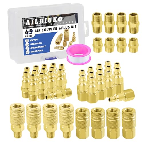 45Pcs 1/4" Air Hose Fittings Coupler & Plug Air Compressor Kit