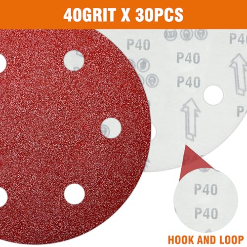 30 PCS 9 Inch Drywall Sanding Discs 40 Grit 6 Hole - color: 6 Hole, size: Grit 40