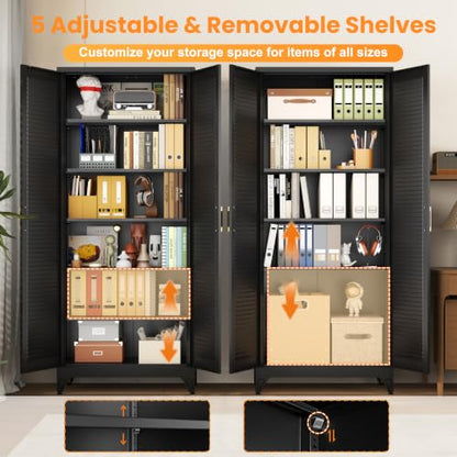 75" Metal Pantry Cabinet,Kitchen Storage Cabinet with Shelves - color: Black, size: 75"H-Louvered