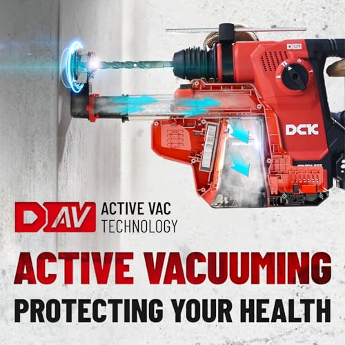 DCK 20V Cordless Rotary Hammer with Dust Collector, 15 in³ Dust Collection Box, 5-Inch Stroke, 2.8J Impact Energy, Brushless SDS Plus Hammer Drill with 6Ah Battery 4A Charger 4 Drill Bits 2 Chisels - style: Rotary Hammer with Dust Extractor