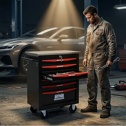 Rolling Tool Chest,Stainless Steel Worktop,Black,6‑Drawer - color: Black, size: 6-Drawers