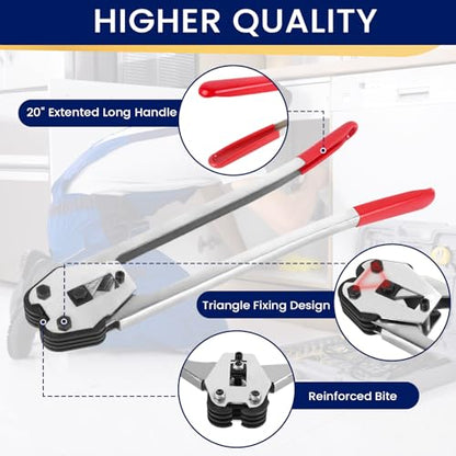 Steel Banding Tool Strapping Sealer - 2 in 1 Crimper & Sealer with 20" Extra-Long Handle and Enhanced Bite for PET Banding 1/2"~3/4"-Steel Strapping Tool for Heavy Duty Package