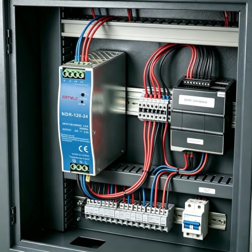 NDR-120-24 24V DC Power Supply NDR 120W 24V 5A DIN Rail Power Supply Switch, AC to DC Switching Converter, 110-240V AC Input to DC 120W 24V 5Amps Output, Industrial DIN Rail Power Supplies