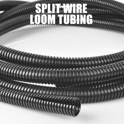 3/4 Inch Wire Loom Split Tubing - 25 ft Cord Protector Electric Wires Covers, Automotive Wire Flexible Conduit - size: 3/4"-25ft