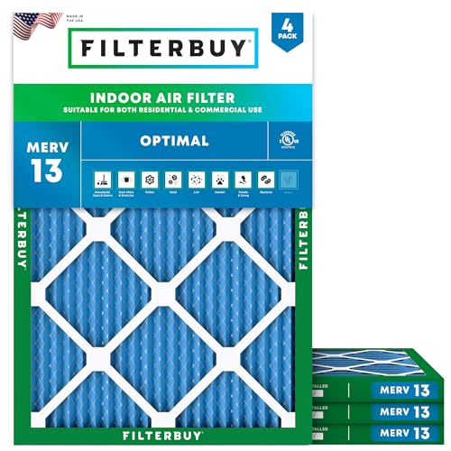 Filterbuy 9.5x13.5x1 Air Filter MERV 13 Smoke & Allergy Defense (4-Pack) - size: 9.5x13.5x1