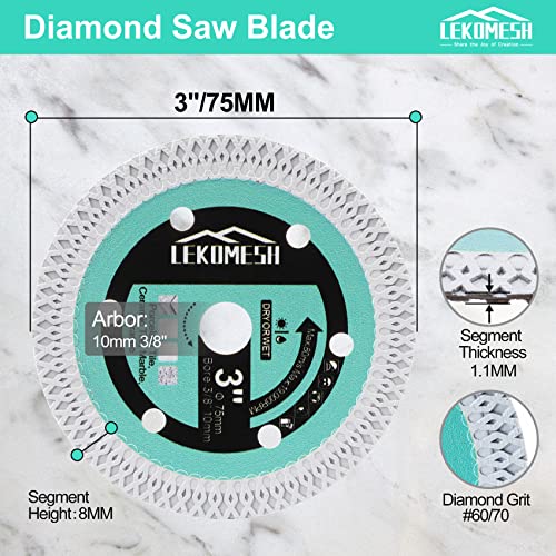 Tile Blade 3In/75mm x Arbor 3/8In/10mm Diamond Saw Blade for Cutting Ceramic,Hard Porcelain,Glazed Tiles Dry Cutting disc, 3pcs - size: X Mesh Tile Blade