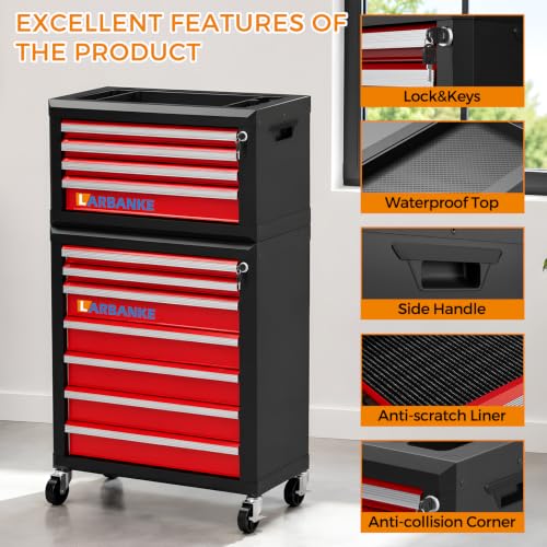 LARBANKE 11-Drawer Rolling Tool Chest with Wheels&Locks, Red Tool Cabinet - color: Red, size: 11 drawer tool chest