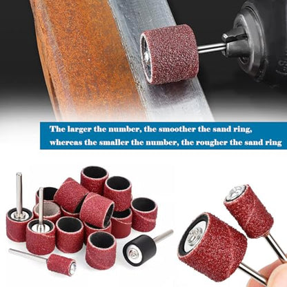 Tnisesm Aluminum Oxide Sanding Drum Set,Including 80 120 240Grit Drum Sander Sanding Sleeves and 12 Pieces Drum Mandrels for Dremel Rotary Tool,Sanding Drums with Box - size: 3SIZE-150PCS