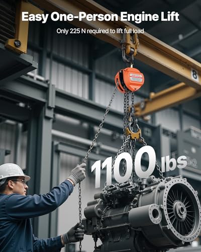 VEVOR Hand Chain Hoist, 1/2 Ton 1100 lbs Capacity, Manual Chain Block with Upgrade G80 Galvanized Chain, 10 ft Lifting Height, Heavy Duty Pulley Hoist for Garage Warehouse Automotive Machinery, Orange - size: 1/2T 10FT