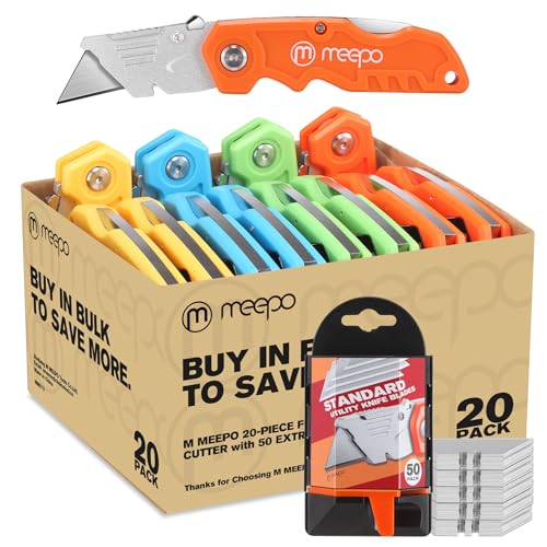 M MEEPO 20-Pack Box Cutter, Bulk Folding Utility Knife w/ 50 pcs Blade - size: 20-Pack
