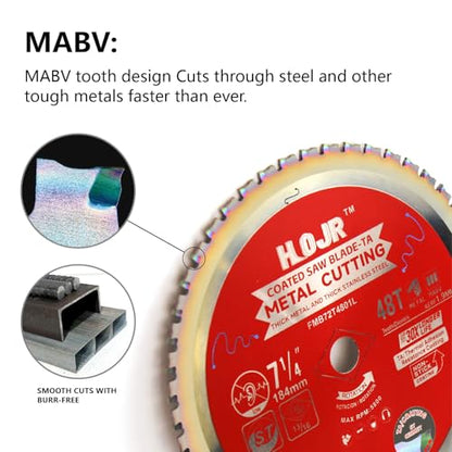 Dia 7-1/4" (184mm) 48-Tooth Arbor 5/8" Metal Cutting Circular Saw Blade, for Steel and Stainless Steel,The Cutting Head Uses a Special Anti-Heat Sticking Coating,FMB 7-1/4 inch 48-Tooth 5/8" -TA - size: Steel 7-1/4" 48T