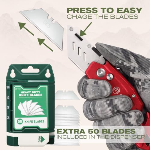 M MEEPO 2-Pack Box Cutter, Heavy Duty Folding Utility Knife, with 50 Blades - size: 2-PACK