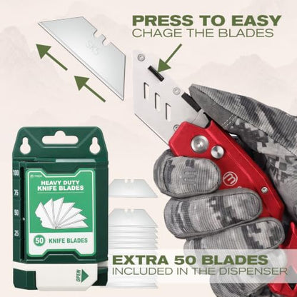 M MEEPO 2-Pack Box Cutter, Heavy Duty Folding Utility Knife, with 50 Blades - size: 2-PACK