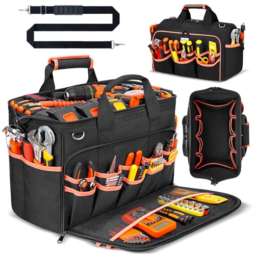 JJRING Heavy Duty 17inch Tool Bag With 48 Pockets, Red
