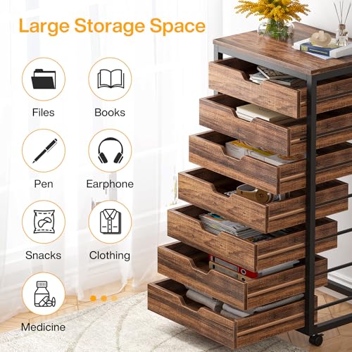 Tribesigns 7-Drawer File Cabinet, Wood Mobile Storage Drawer, Rustic Brown - color: Brown, size: 7 Drawer