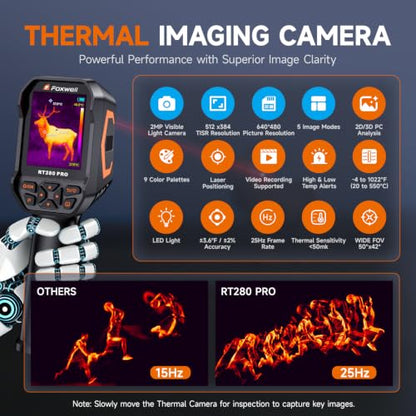 FOXWELL RT280 PRO Thermal Imaging Camera, Dual-Lens, 512 x 384 TISR, Black