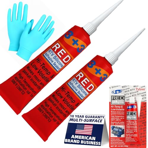 RTV Silicone Gasket Maker - High Temp 590°F Oil Resistant, Black - Professional Formula for Engine Oil Pan, Valve Cover, Transmission Housing - Non-Corrosive, Fast, No Drip Application (Red 2Pack) - color: Red 2Pack