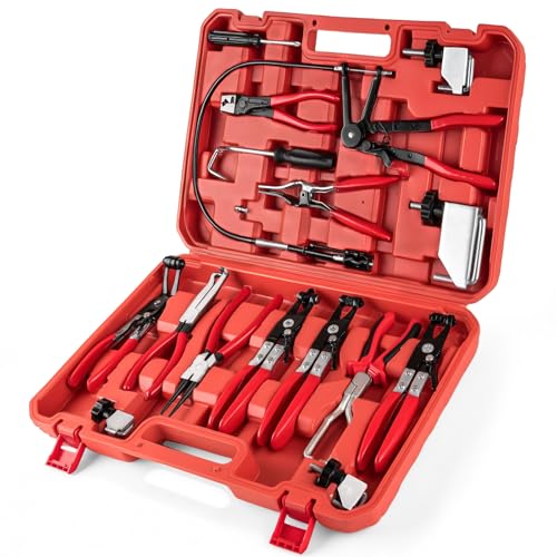 18PCS Hose Clamp Pliers, Hose Clamp Removal Tool Kit with Long Reach & Flexible Wire Tools for Fuel, Oil, Coolant, Radiator Hoses and Electrical Disconnect