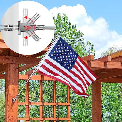 Heavy Duty Stainless Steel Flag Pole Kit - 180° Adjustable Bracket - color: Silver flag pole with bracket