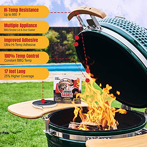 Smoker Gasket – 0.6’’ Wide 0.2’’ Thick High Temp Seal Grill Gasket – 17 FT Long Self Stick Black Nomex Tape Gaskets for Smokers and BBQ Lid – Heat Seal Material Replacement - style: Universal Gasket - 17 FT