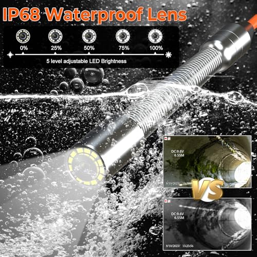 Sewer Camera 9'' HD 1080P Plumbing Snake Pipe Inspection Camera DVR，100ft/30m Industrial Borescope Snake with Meter Counter，4500mAh Battery, IP68 for Plumber & Homeowner
