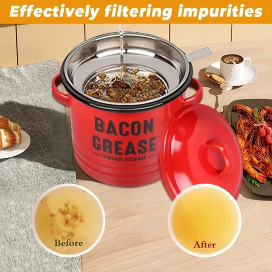 Bacon Grease Saver with Strainer – Emptycolor 46oz Grease Container for Kitchen, Cooking Oil Bacon Fat Storage Can Jar with Stainless Steel Filter – Farmhouse Style Grease Holder, Dishwasher Safe