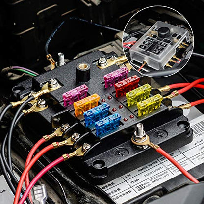 12 Volt Fuse Block, Waterproof 6 Way Fuse Box with 6 Ground Negative Busbar for Automotive[100 Amp Max] [ATC/ATO Fuses] [LED Indicator] [2 Spare Fuse Slots] for Car Boat Marine RV DC 12-24V - style: 6 Way Upgrade