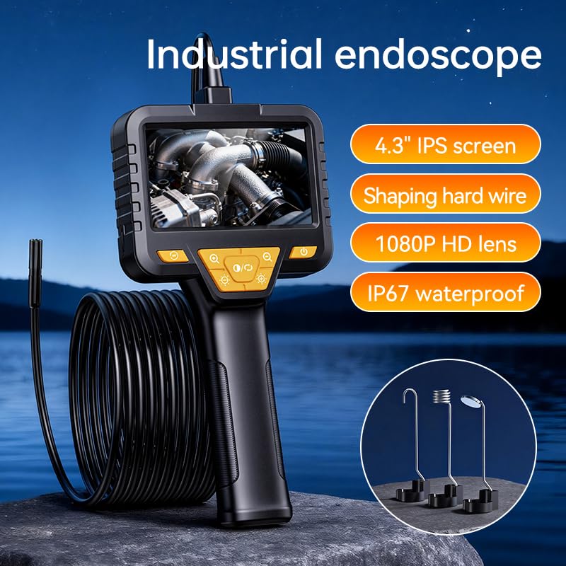 Endoscope Camera with Light, 4.3" 1080P HD Borescope, 16.5ft Semi-Rigid