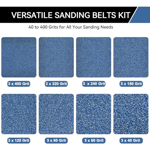 2x42 Inch Sanding Belts 24 Pcs 8 Grits Sizes (3 Each of 40/60/80/120/150/240/320/400 Grits) Heavy Duty Belt Sander Zirconia Belt Sander Paper for Wood Metal Stainless Steel Cars and Furniture - size: 2x42 inch