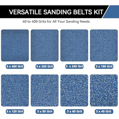 2x42 Inch Sanding Belts 24 Pcs 8 Grits Sizes (3 Each of 40/60/80/120/150/240/320/400 Grits) Heavy Duty Belt Sander Zirconia Belt Sander Paper for Wood Metal Stainless Steel Cars and Furniture - size: 2x42 inch