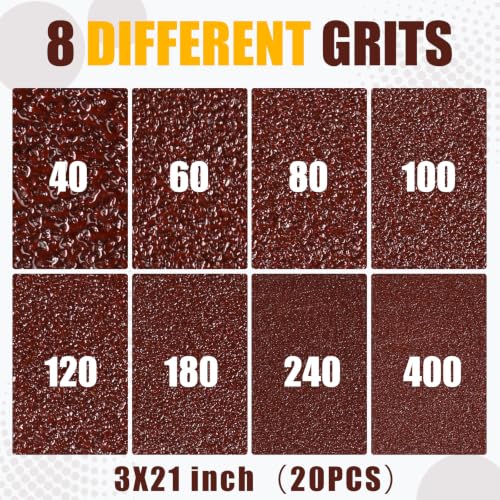 3 x 21 Inch Sanding Belts, 20 Pcs 60 Grits Sander Paper - color: 60 Grit