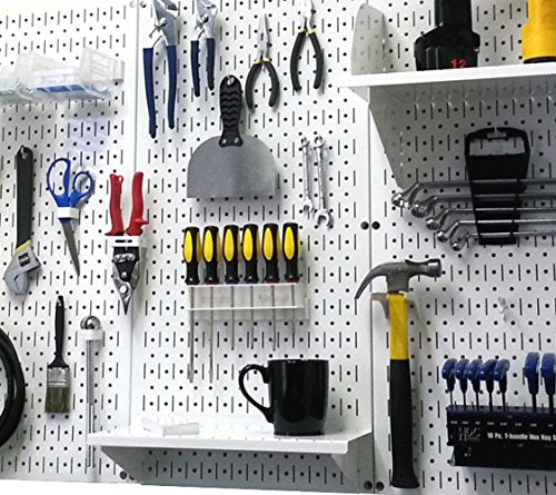 Wall Control Metal Pegboard and Deluxe Hook Kit - color: White