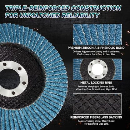 50 Pack Flap Discs 4-1/2" for Angle Grinder, 7/8" Arbor
