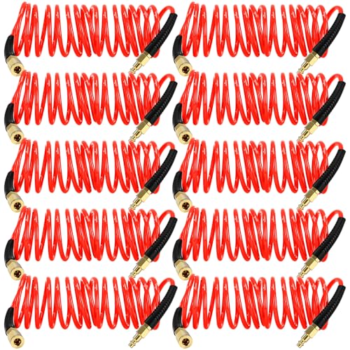 Flutesan 10 Pack 1/4 in x 10 ft Polyurethane Recoil Air Hose,Red - color: Red