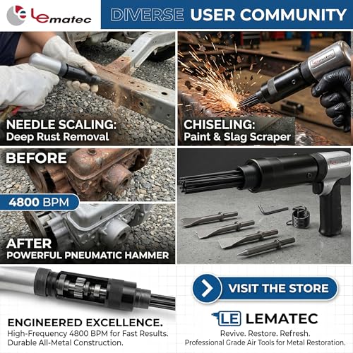 LE LEMATEC Pneumatic Needle Scaler for Rust, Paint & Weld Slag Removal