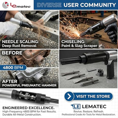 LE LEMATEC Pneumatic Needle Scaler for Rust, Paint & Weld Slag Removal