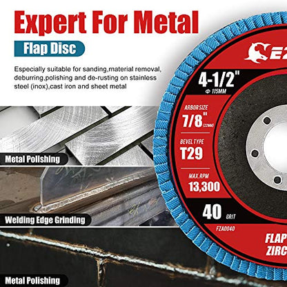 EZARC Zirconia Flap Discs 80 Grit, 4-1/2 x 7/8-Inch, Type 29, 50-Pack - size: 80 GRIT (50 pcs), style: Standard Version