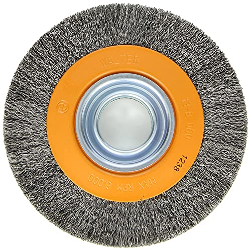 Walter 13B060 Stringer Bead Wheel Brush - 6 in. Orange Abrasive Wheel Brush with Crimped Wires, Round Hole, Carbon Steel - size: 6" x 7/8"