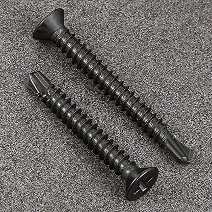 Wensilon（500pcs）#8×5/8”for Sheet Metal Self-Tapping Screws 410 Black Stainless Steel Flat Head High-Strength Quick self-Drilling Screws - color: Black, size: #8X5/8"