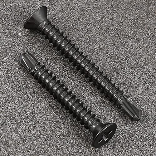 Wensilon（250pcs）#8×1-1/4”for Sheet Metal Self-Tapping Screws 410 Black Stainless Steel Flat Head High-Strength Quick self-Drilling Screws - color: Black, size: #8X1-1/4"