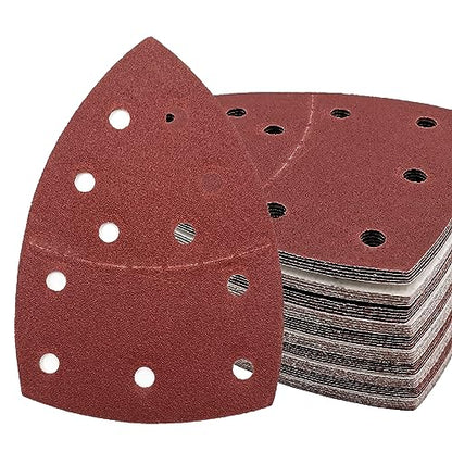 50 PCS Mouse Detail Sander Sandpaper, 120 Grit Palm Sander Sandpaper 11 Holes Hook and Loop Sander Pads Triangular Sanding Sheets Abrasive Sanding Paper for Mouse Sander - size: 120 Grit