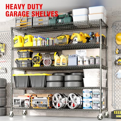 Garvee 5-Tier Storage Shelves Metal Shelving Units with Wheels for Garage - size: 59"D x 23.6"W x 82"H